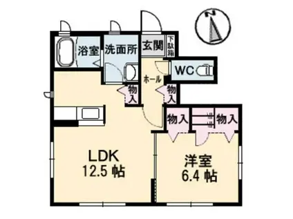 グランドソレイユ B棟(1LDK/1階)の間取り写真