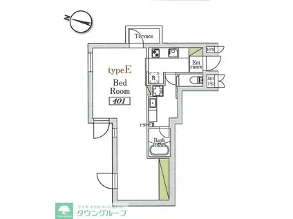 N FLAT(1K/4階)の間取り写真