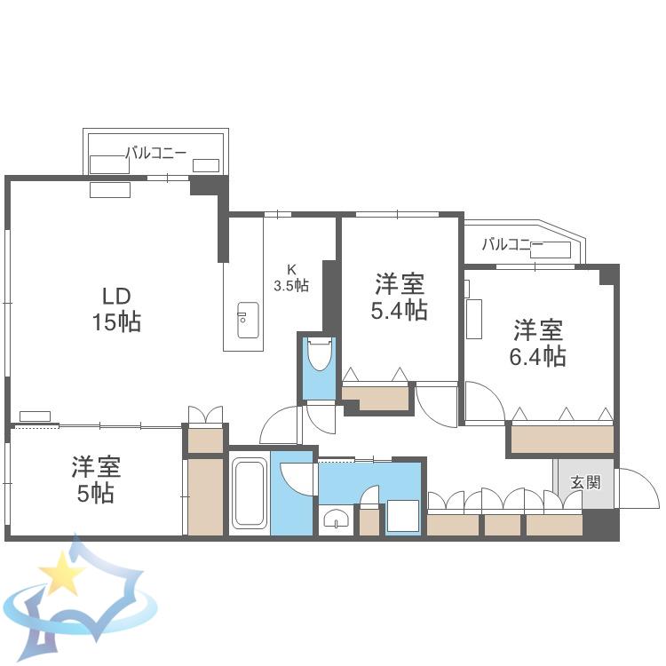 SーRESIDENCE南円山BLAZE(3LDK/2階)の間取り写真