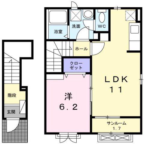 メゾン・クラールB(1LDK/2階)の間取り写真