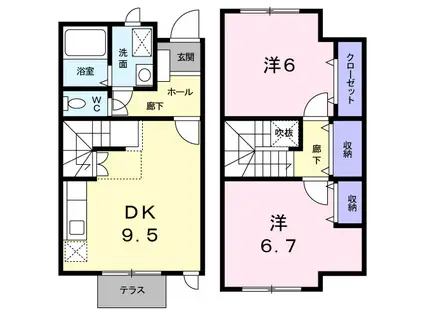 ボンレーブII(2DK/1階)の間取り写真