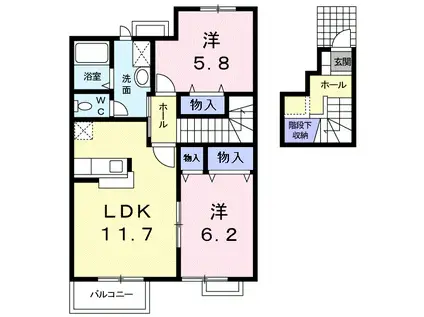カリーノ・パレスII(2LDK/2階)の間取り写真
