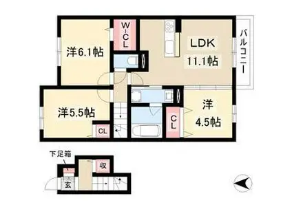 サンハイム八社(3LDK/2階)の間取り写真