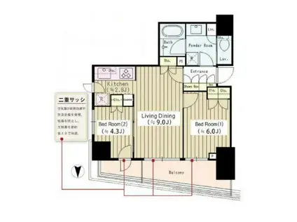 パークホームズ西荻窪グランビュー(2LDK/5階)の間取り写真