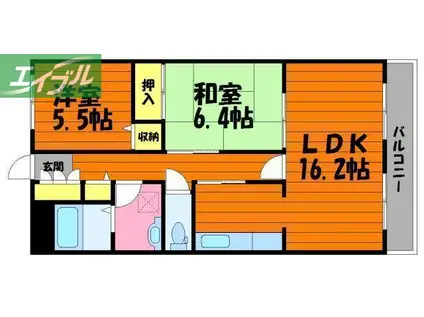 グランディールA棟(2LDK/1階)の間取り写真