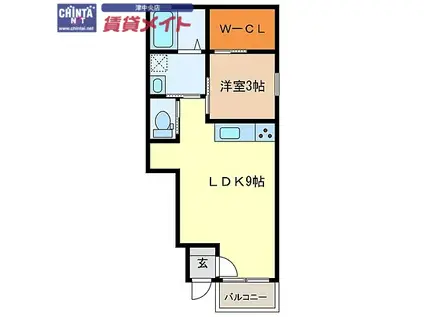 近鉄名古屋線 高田本山駅 徒歩10分 2階建 築7年(1LDK/1階)の間取り写真