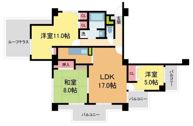 ハイツ住吉川公園(3LDK/6階)の間取り写真