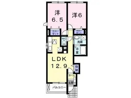 エヴァーグリーンA(2LDK/1階)の間取り写真