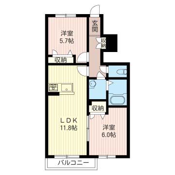 プロヌーブ小山 A(2LDK/1階)の間取り写真