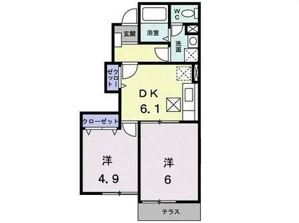 ソレアードガーデンB(2DK/1階)の間取り写真