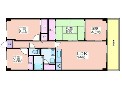 箕面東コーポラス(4LDK/1階)の間取り写真