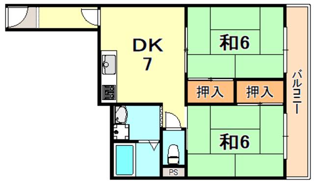 歌敷山ダイヤハイツ(2DK/5階)の間取り写真