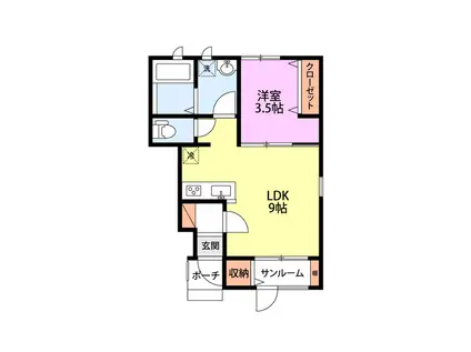 グランソレーユA棟(1LDK/1階)の間取り写真