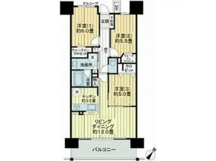 デュオヒルズ仙台ザ・マークス(3LDK/7階)の間取り写真