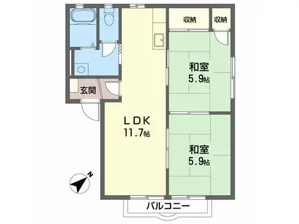 グリーンサイド湯山(2LDK/2階)の間取り写真