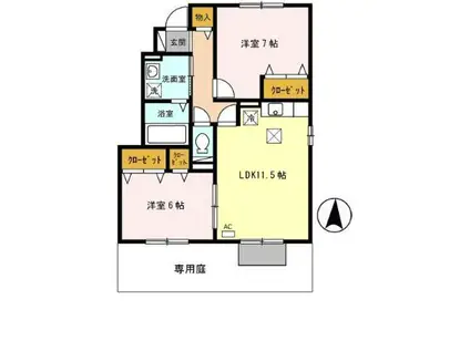 グランドゥール御津 B棟(2LDK/1階)の間取り写真