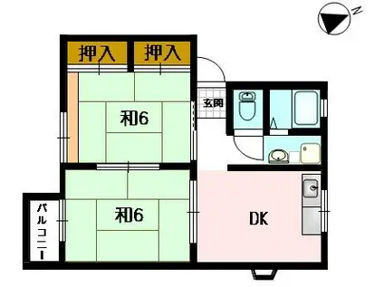 ラ・フォーレ・ヒロIII(2DK/2階)の間取り写真