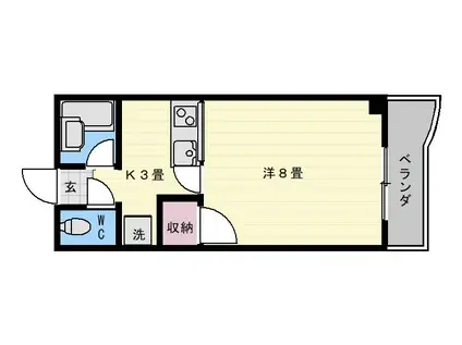 グランドゥール草牟田(1K/3階)の間取り写真