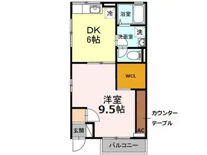 ドエルカルミアB棟(1DK/1階)の間取り写真