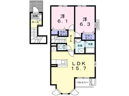サンライト・プリティ-B(2LDK/2階)の間取り写真