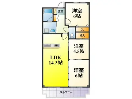 カトルセゾン(3LDK/1階)の間取り写真