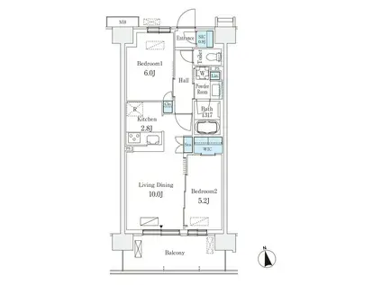 スカイグランデ津田沼(2LDK/3階)の間取り写真