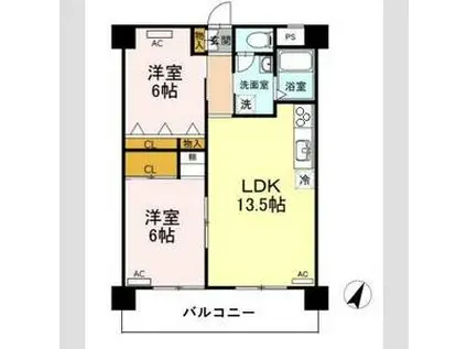 ビラ鳳笙(2LDK/4階)の間取り写真