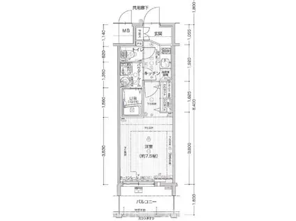 エスプレイス難波サウスゲート(1K/4階)の間取り写真