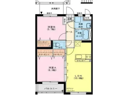 ユーミー大町(2LDK/3階)の間取り写真