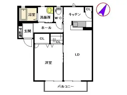 カーサ ソレアード (1LDK/2階)の間取り写真