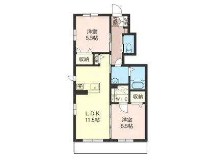 ロゼリア若宮 B(2LDK/1階)の間取り写真