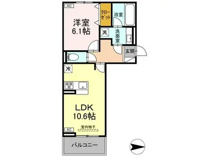 アレテー開出(1LDK/1階)の間取り写真