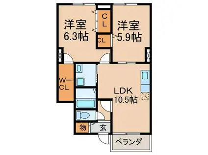 ポプラーレPARTIII(2LDK/1階)の間取り写真