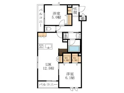 野毛2丁目メゾン(2LDK/3階)の間取り写真