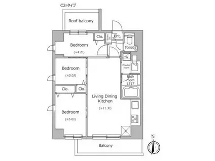 ドゥーエ南千住(3LDK/4階)の間取り写真
