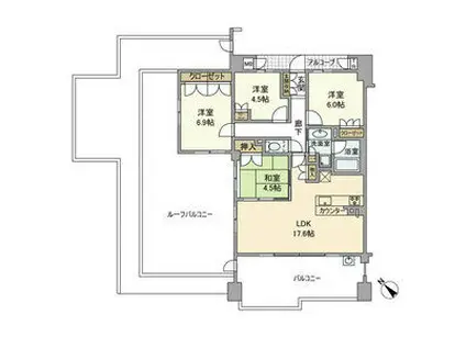 グランブルー宝塚Ⅱ(4LDK/4階)の間取り写真