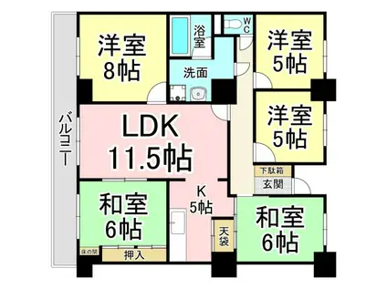 ハイツ幸神A棟(5LDK/5階)の間取り写真