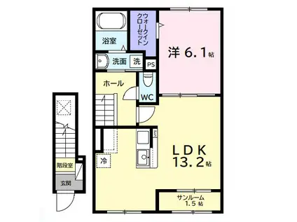 エレガンスロワイエ(1LDK/2階)の間取り写真
