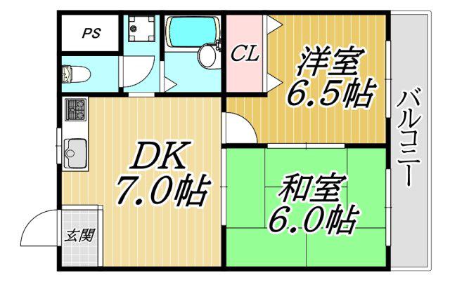 ベアコート塚口(2DK/3階)の間取り写真