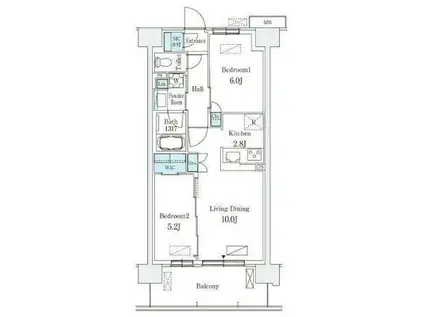 スカイグランデ津田沼(2LDK/2階)の間取り写真