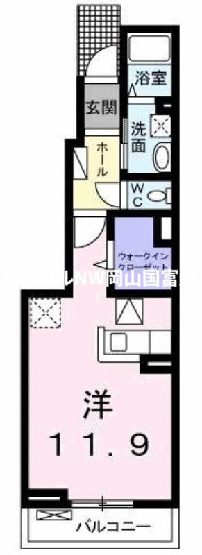 シャトー花ずいA(ワンルーム/1階)の間取り写真