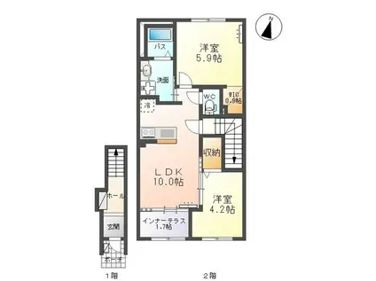 グランディールヒルズ(2LDK/2階)の間取り写真