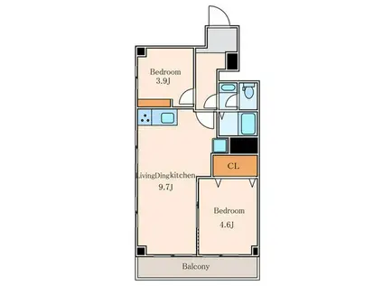 秀和第2材木町レジデンス(2LDK/2階)の間取り写真