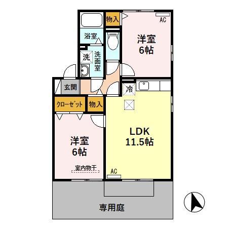 カトルセゾンB(2LDK/1階)の間取り写真