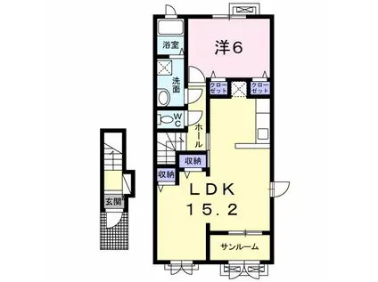 カーサ モデルノ(1LDK/2階)の間取り写真