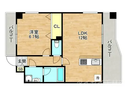 ロジュマン浪速(1LDK/7階)の間取り写真