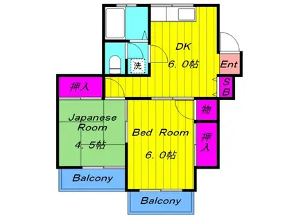 サンハイム石井(2DK/2階)の間取り写真
