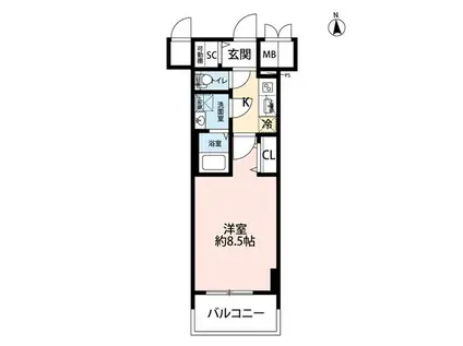 MELDIA CREST TAPP 難波 ウエスト(1K/8階)の間取り写真