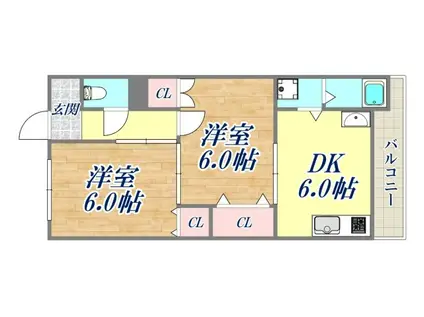グリーンルーム武庫之荘1号館(2DK/1階)の間取り写真