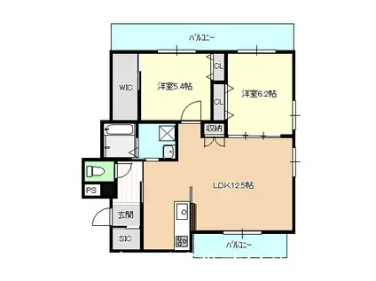 GLANZ喜々津駅(2LDK/2階)の間取り写真